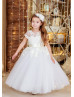 Ivory Lace White Tulle Ankle Length Peplum Flower Girl Dress